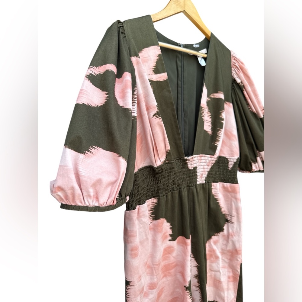Anthropologie Hutch Green Pink Wide Leg Jumpsuit Size 1X Plunging V-Neck - Picture 7 of 15